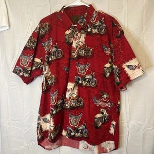 Clearwater Outfitters Men Shirt XL Red Motorcycles USA Short Sleeve Button Up